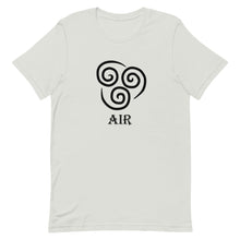 Load image into Gallery viewer, Air element symbol with the word &quot;AIR&quot; underneath on a silver white shirt.
