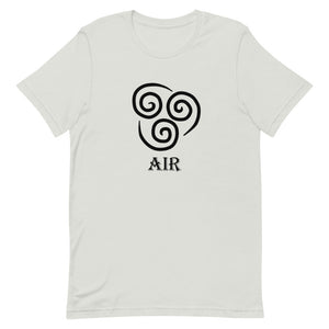 Air element symbol with the word "AIR" underneath on a silver white shirt.